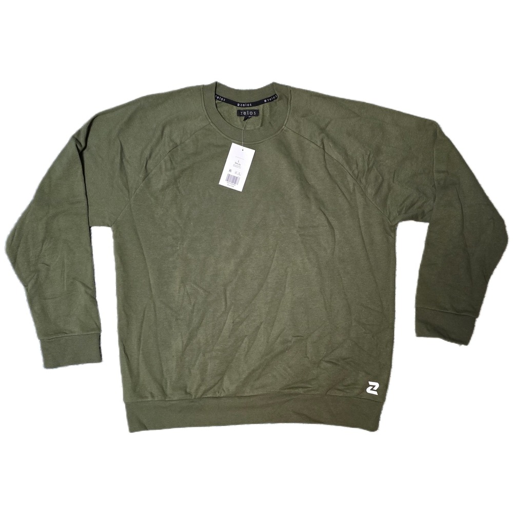 Zelos Men Olive Green Crew Neck Raglan Sleeve Sweatshirt Pullover Casual L (AF)